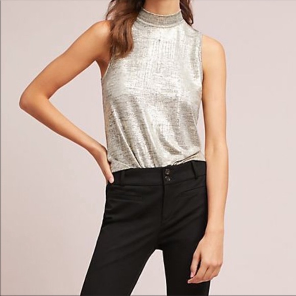 Anthropologie Tops - Anthro Postmark Metallic Gold Mock Neck Top